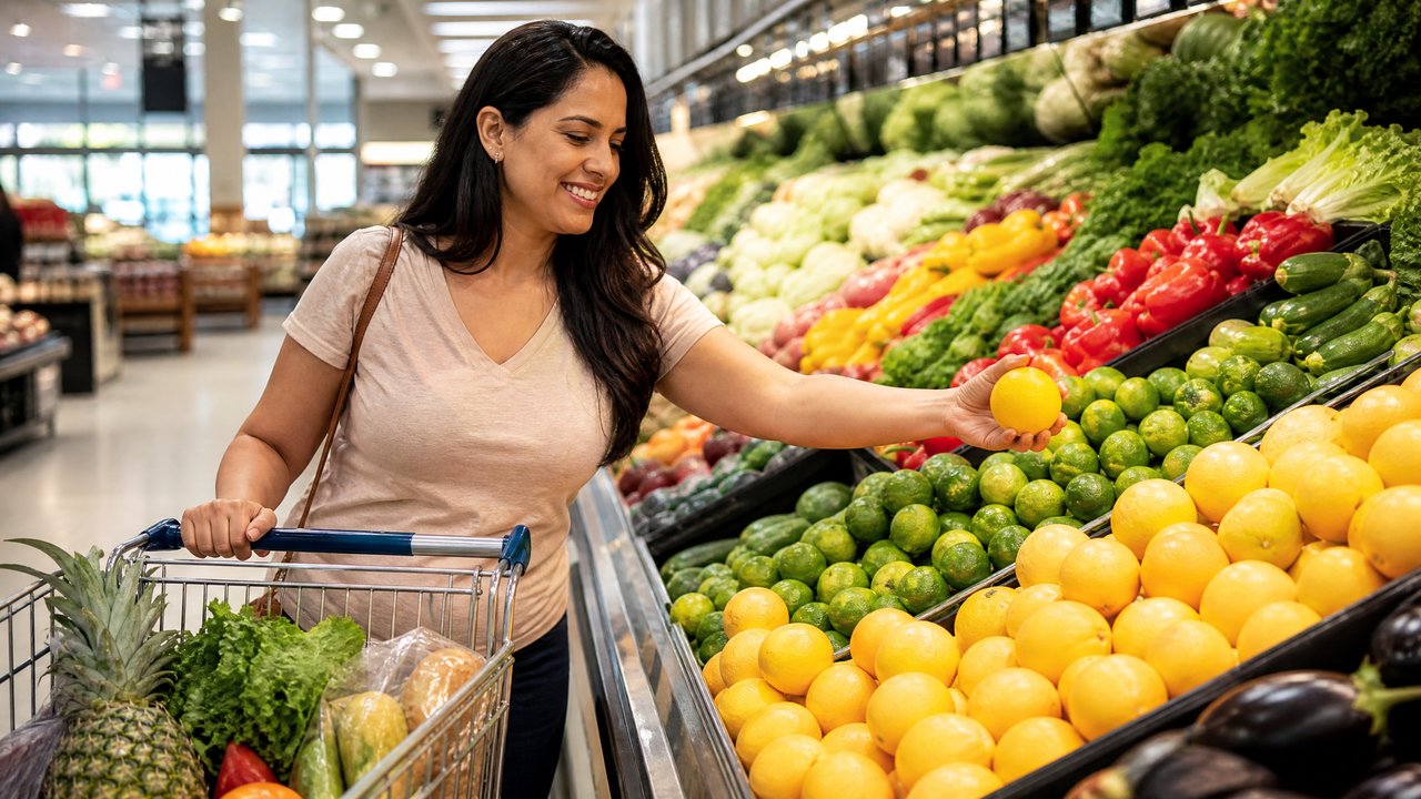 Pessoa fazendo compras no supermercado nos EUA
