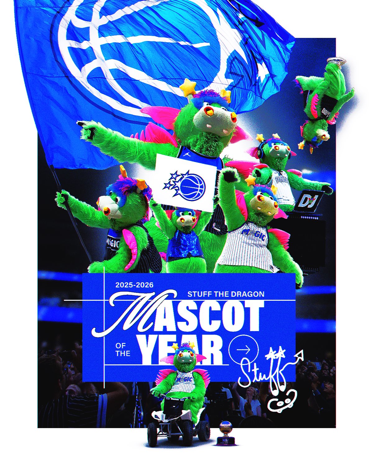 Mascote do Orlando Magic conquista terceiro título e domina premiação da NBA
