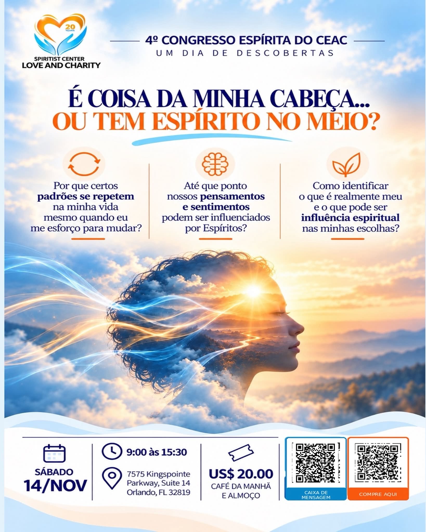 Cartaz do 4º Congresso Espírita do CEAC, em 14 de novembro, das 9h às 15h30, em Orlando.